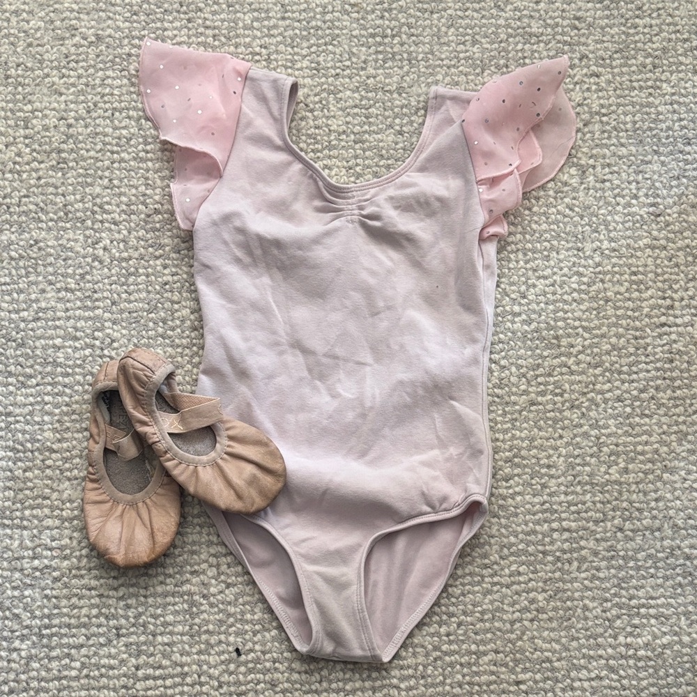 Pink Ruffled Bloch leo, Capezio shoes